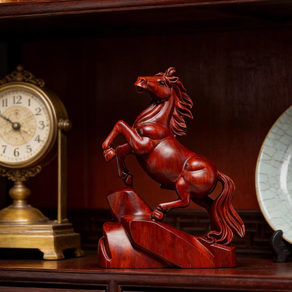 8cm African Padauk Wooden Horse Ornaments Good Luck Gifts For Home Opening Solid Wood Carving Crafts Festive Atmosphere Ornament
