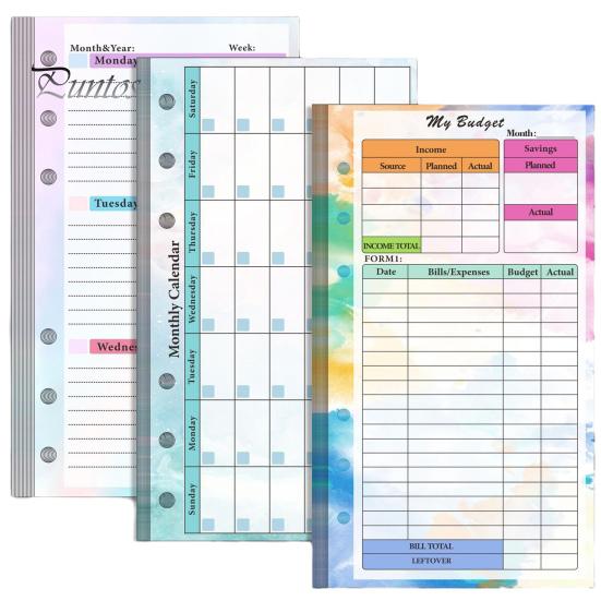 

Запасной комплект для планировщика бюджета А6, 82 листа, цветные вкладыши для ежемесячных и еженедельных календарей на 2024 год, сменный блокнот с 6 отверстиями для бюджета расходов B