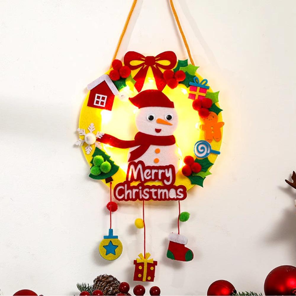 New Christmas Wreath with Lights Children Handmade Diy Creative Christmas Pendant Kindergarten Decoration