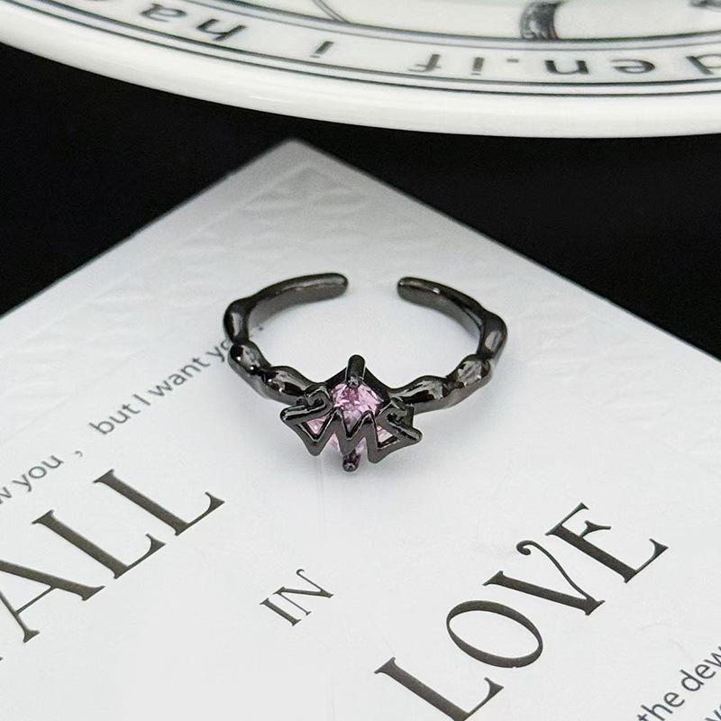 Neutral Style Punk Creative Exquisite Purple Diamond Enamel Butterfly Ring Baroque Dark Style Spice Girl Personality Ring Tide Adjustable opening