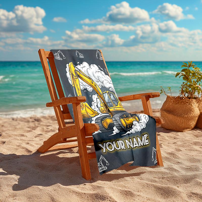 1PC Custom Name Excavator Dreams Beach Towel Highly Absorbent And Sand-Resistant Towel for Swimming, Pool, Yoga, And Travel Lightweight