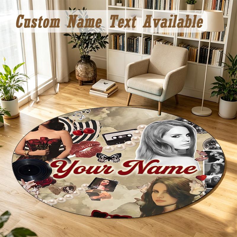 Round Rug Custom NameLana Del Rey Pattern Non Slip Carpet Home Floor Decor
