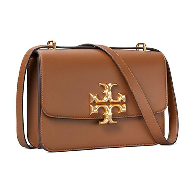 Tory Burch Eleanor Double T Large Logo Matte Flap Stitching Leather Shoulder Crossbody Bag Women Bags Caramel-Brown 75003-909