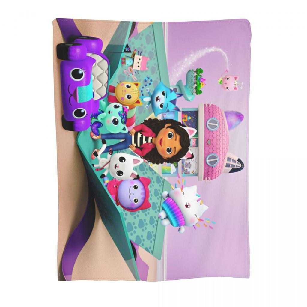 Gabbys Dollhouse Cartoon Blanket Velvet Summer Portable Super Warm Throw Blanket for Bedding Travel Bedspreads