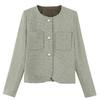 Women's French Style Round Neck Wool Tweed Jacket