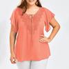 Bluzka damska plus size z dekoltem w serek, rozkloszowanymi rękawami, casualowy top, sukienki damskie plus size, odzież damska plus size, duży rozmiar 4XL 5XL
