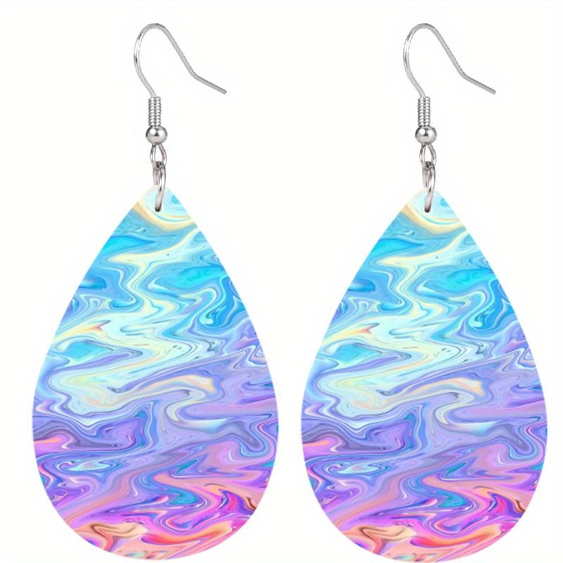 2 Paare/Set Blau Lila Wasserwellen PU Leder Ohrringe für Damen Neuheit Trendige Ohrringe Coole Ohrringe Klassische Wassertropfen Ohrringe