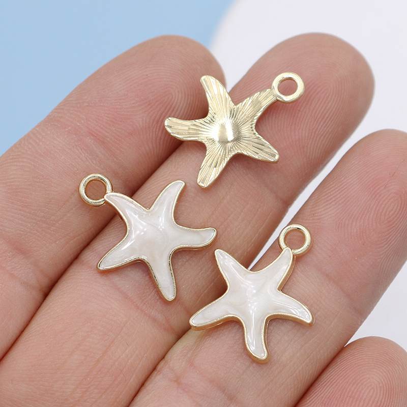 10Pcs Silver Plated Enamel Starfish Charms Pendant For Jewelry Making Earrings Bracelet Necklace Accessories Diy Craft 20X18Mm