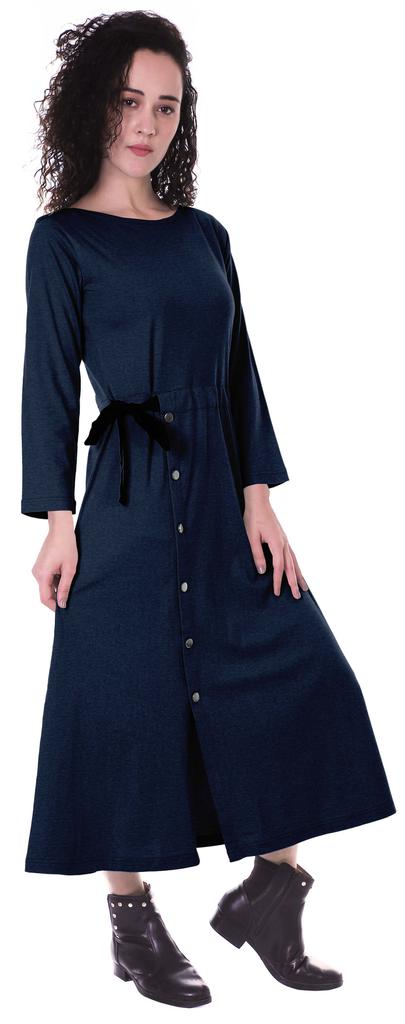 Moomaya Full Sleeves Maxi Dress Long Button Down Solid Casual Slit Dresses