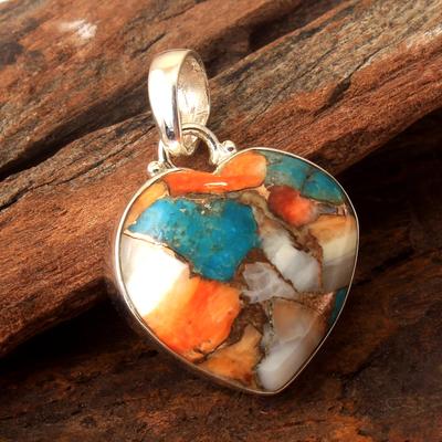 Handmade Oyster Copper Turquoise Heart Pendant 925 Sterling Silver Jewelry