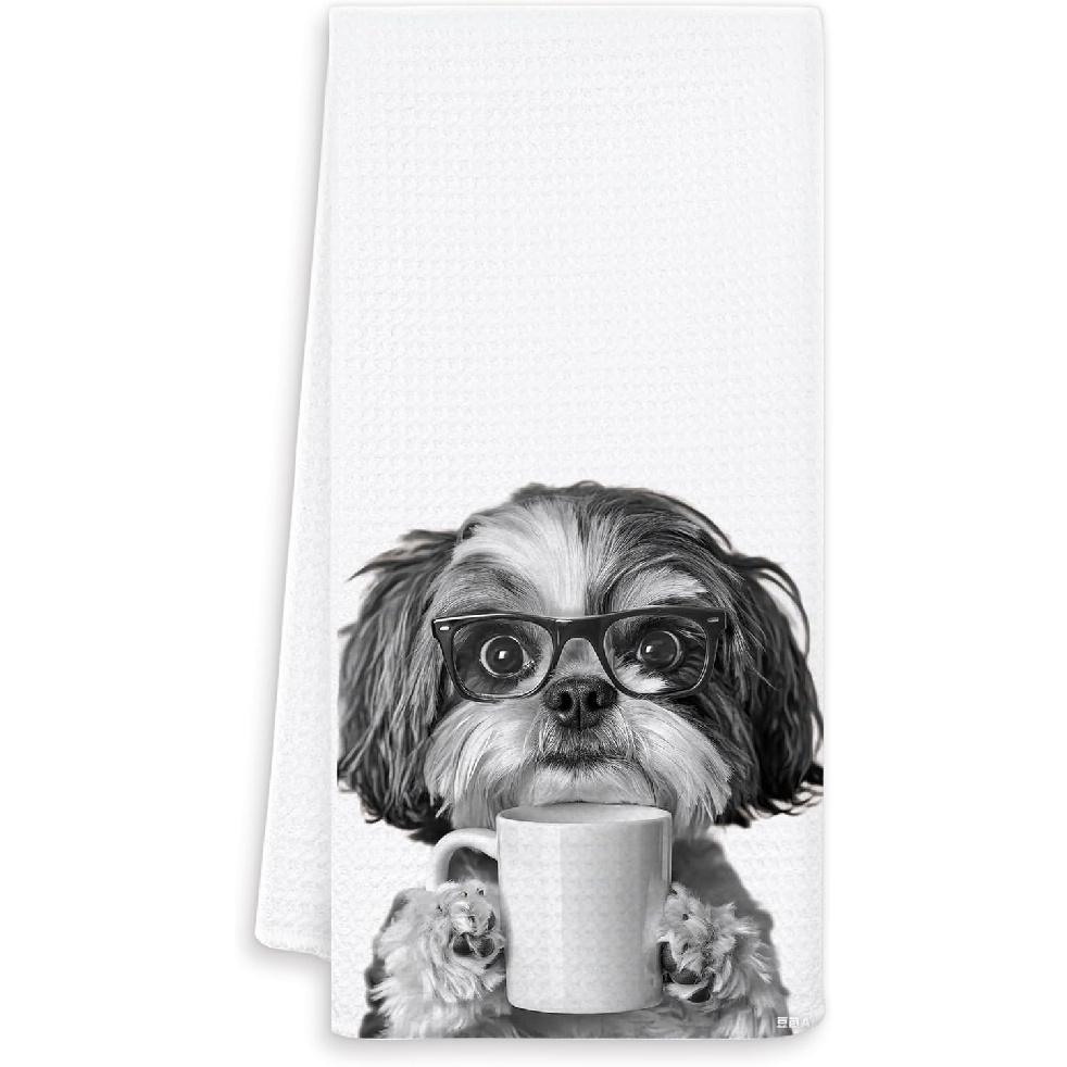 Funny Coffee Shih Tzu Kitchen Towels, Shih Tzu Gifts for Women Dish Tea Towel for Kitchen Coffee Bar Station Decor, Dog Lovers Mom Gifts Hand Towels,
