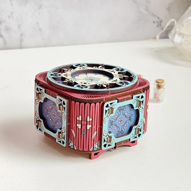 3D Wooden Puzzles For Adults Diy Wind Up Music Box Puzzle Material Kit Vintage Ring Storager Unique Gift