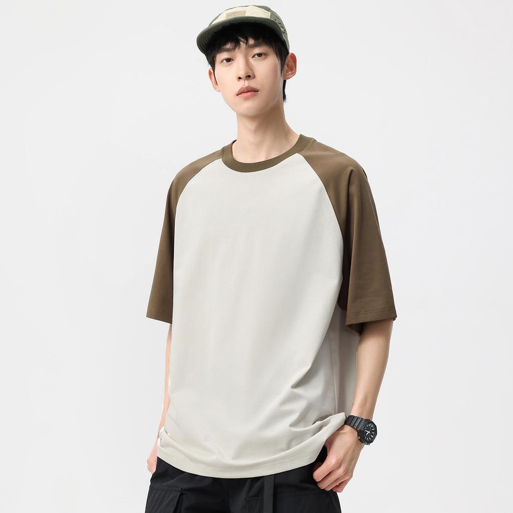 Japanese 200g Minimalist Printed Loose Men's Short-sleeved T-shirt with Antibacterial Cooling Effect