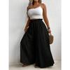 Women Casual Loose Drawstring Mid Waist Solid Color Wide Leg Long Pants