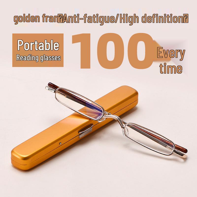Ultra-Light Unisex Mini Metal Reading Glasses with Pen-Holder Design for High-Definition Vision