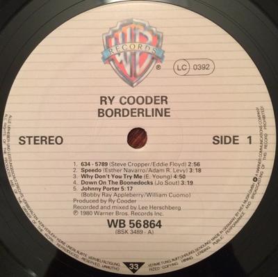 LP Record RY COODER - Borderline WB56864 Warner Bros. Re 1980 UK Rock Used