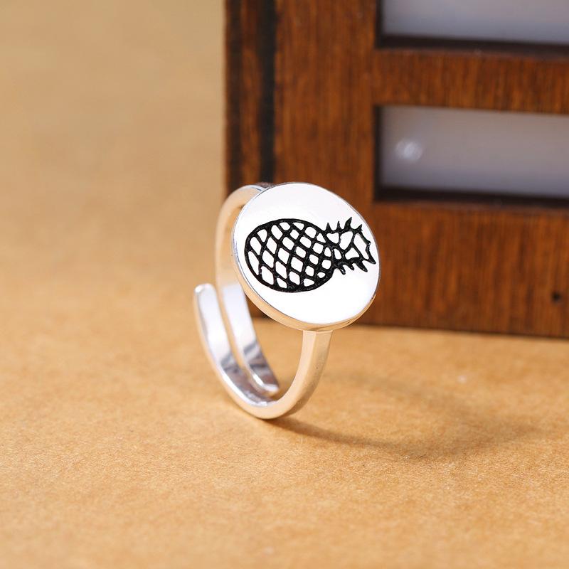 

925 Sterling Silver Jewelry Thai-style Inlaid Pineapple Pattern Popular Fruit Adjustable Female Accessories Opening Rings TYB479 срібний