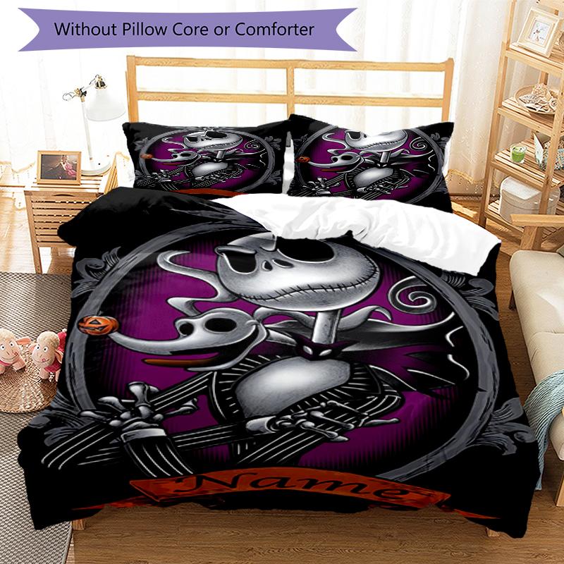 3pcs Custom Name The Nightmare Before Christmas Bedding Set Duvet Cover Closure Includes 1 Duvet Cover & 2 Pillowcases, Soft and Comfortable for All S