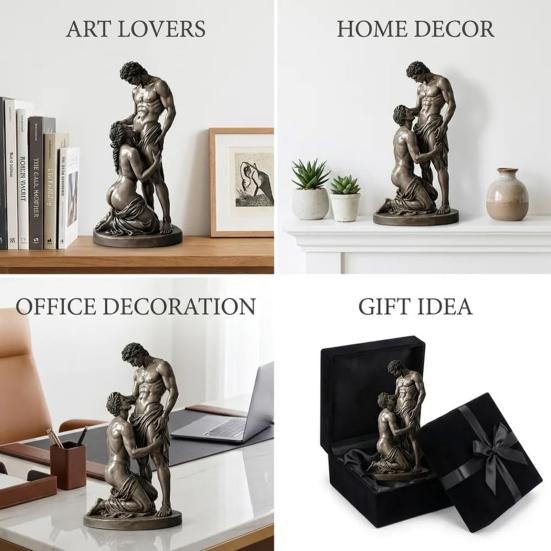 Statue Ornament, Mythology Collectible Bookshelf Vintage Ornament with Distressed Bronze Texture Wrinkled Clothing Pattern for Home Living Room