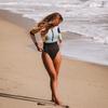 2023 Color Block Zipper Crew Neck Long Sleeve High Waist One-Piece Wetsuit