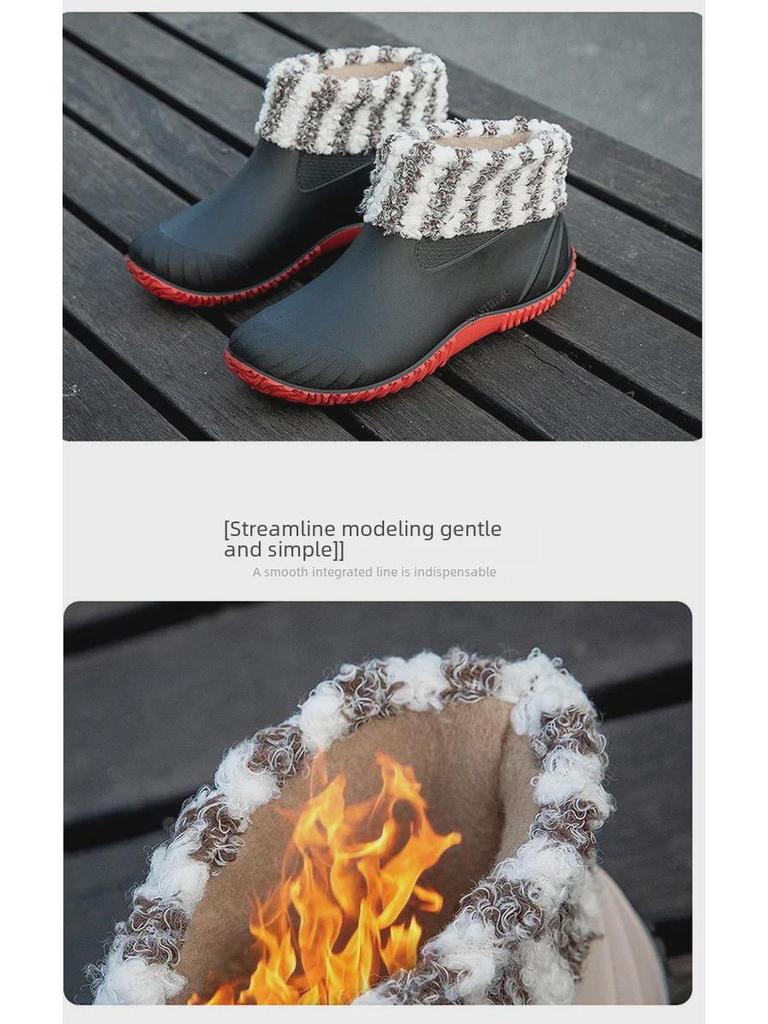 2025 Fashionable Waterproof Low-Top Women's Non-Slip Velvet Rain Boots