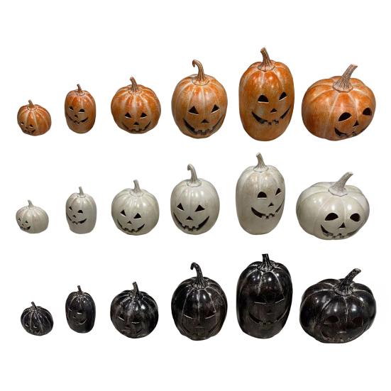 Halloween Gresskarfigur Håndskåret Resin Gresskarstatue Håndlaget Borddekorasjon til Hjem Veranda Inngangsdør Peishylle Romdekor