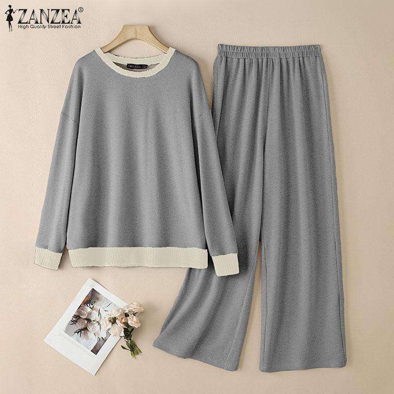 ZANZEA Women Long Sleeve Blouse and Pants Spring Casual Two Piece Sets