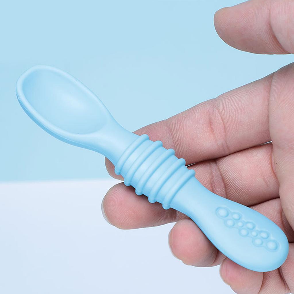 6 ks Dětská lžička Silikonová Měkká Bez BPA Hladký Vzhled Krmící lžička Nebesky modrá Světle růžová Hnědá