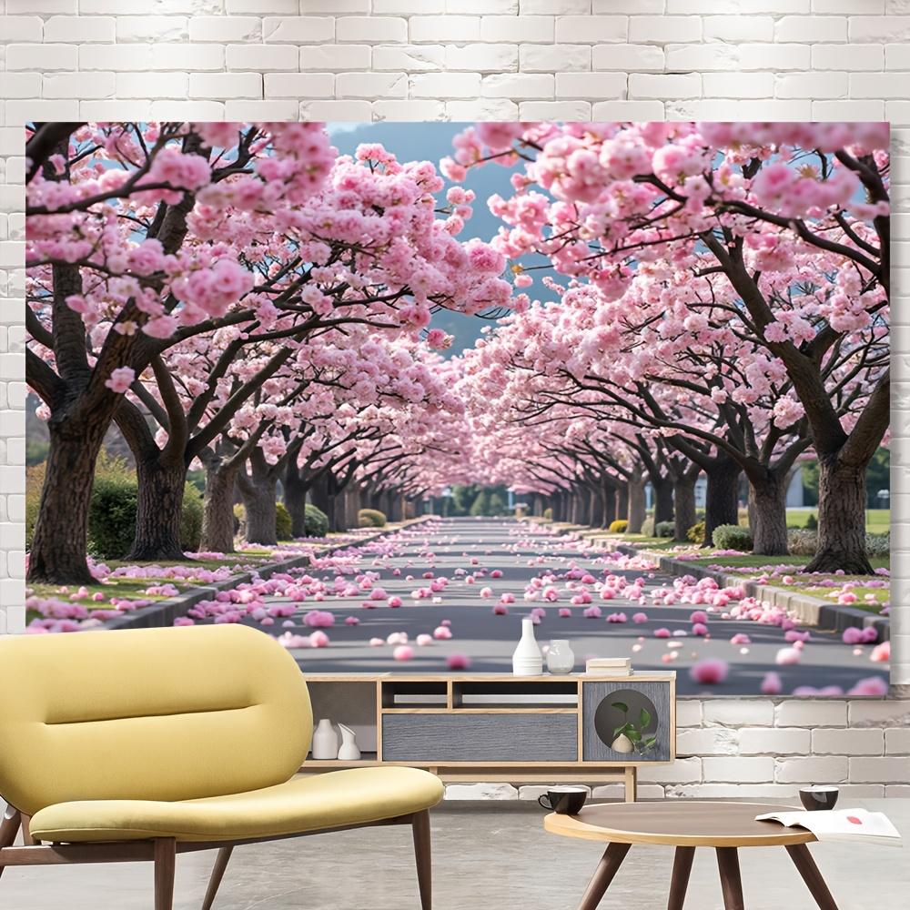 2D plane 1 piece of cherry blossom pink flower tree background made of polyester material