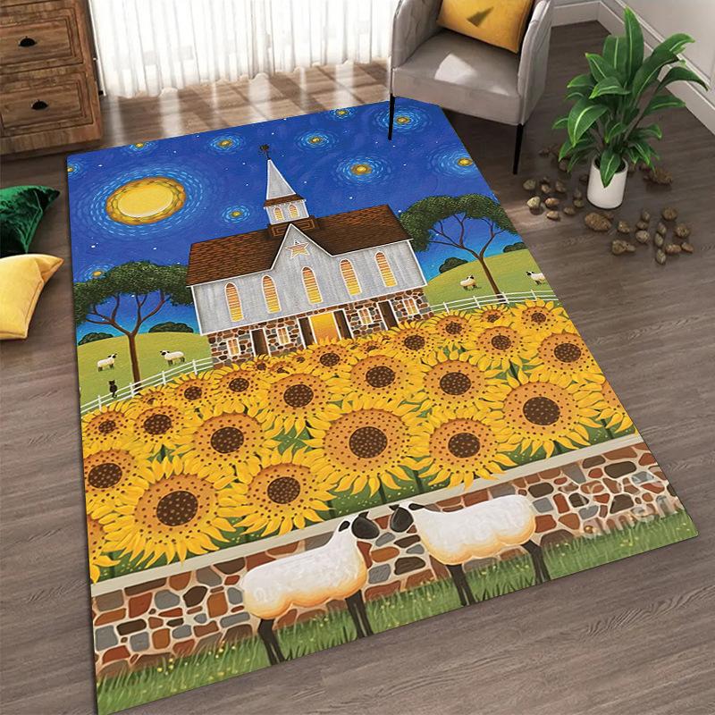 Sunflower Pattern Living Room Carpet Dirt Resistant and Easy To Maintain Foot Mat Bedroom Large-sized Floor Mat