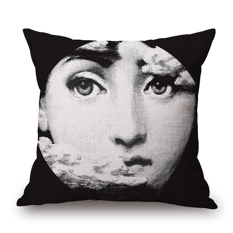 Unique Linen Vintage Piero Fornasetti Face Throw Pillow Case With Artistic Face Illustration