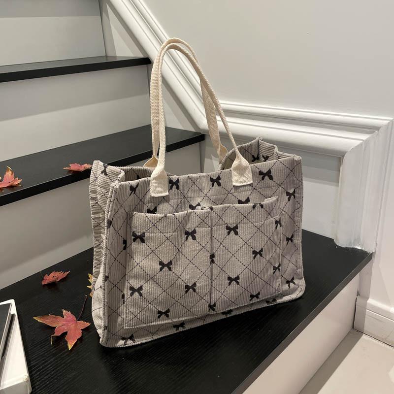 Bow Printed Tote Bag Women's New Autumn Casual Bag Storage Bag Fashionable Large-capacity Handbag