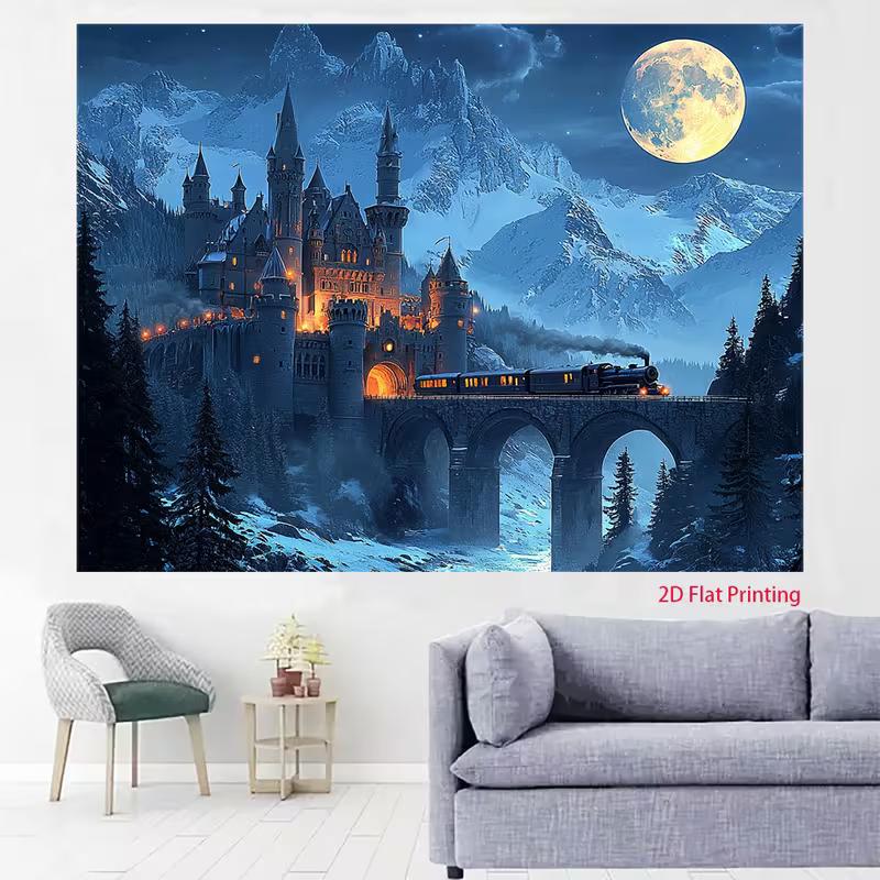 2D Hogwarts Style Winter Castle Magic Birthday Party Photography Backdrop Decor