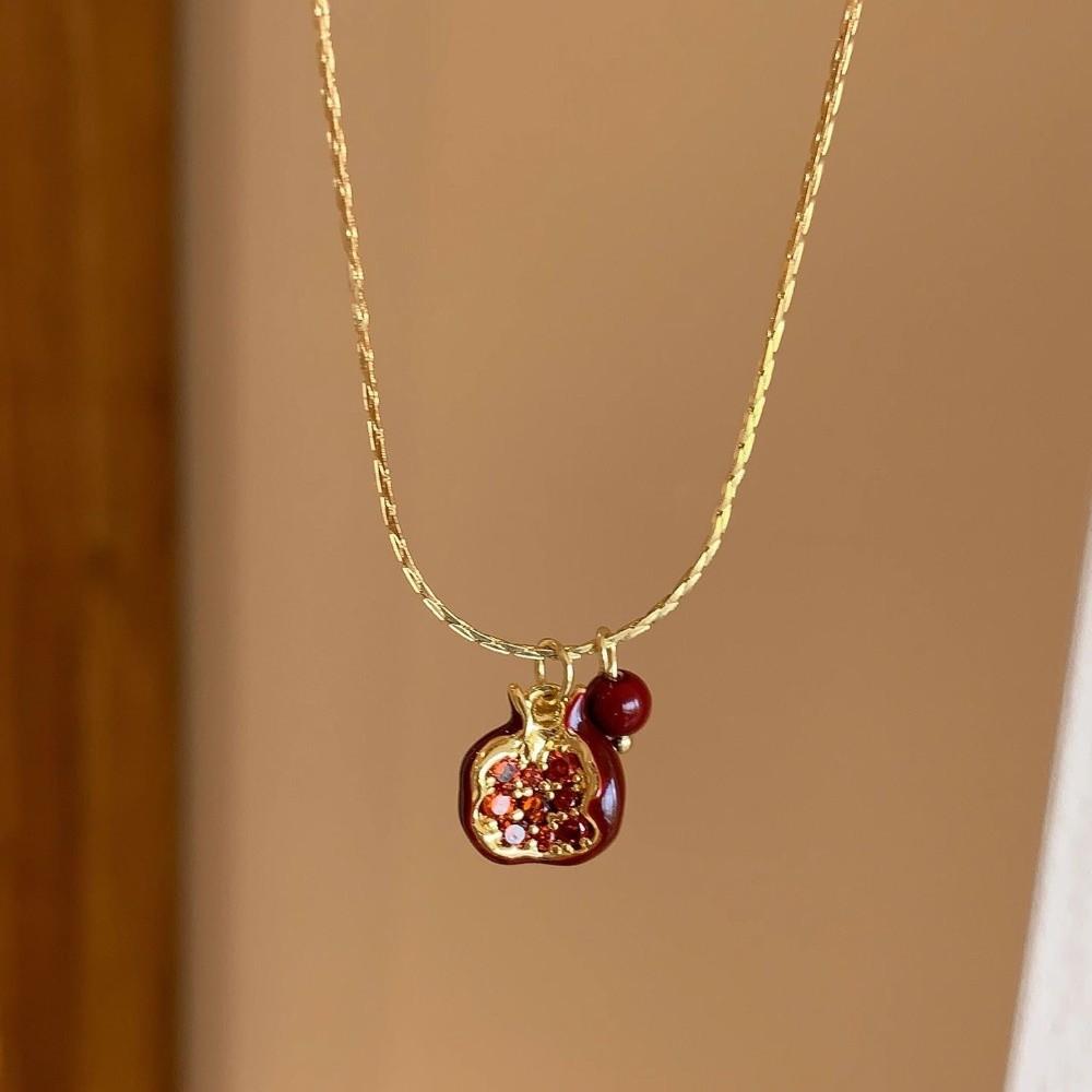 Collier pendentif grenade mignon Choker rouge clavicule Boucles d'oreilles fruitées tendance Quotidien