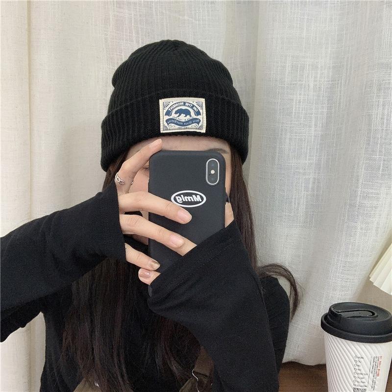 Cute headgear wool hat women's spring and autumn knitted hat women's winter warm and trendy versatile suitable for big head circumference
