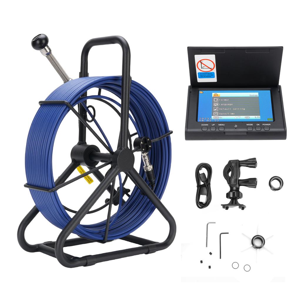 30M Sewer Camera 18mm 1080P IP68 Water Proof 4.3 Inch Screen DVR Recording 32GB Small Memory Card Drain Pipe Borescope