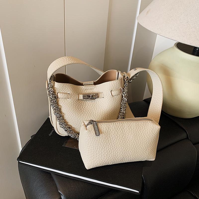 

Spring Versatile Underarm Bag Women s 2025 New Fashion Wide Shoulder Strap Crossbody Bag Textured Lychee Pattern Bucket Bag
