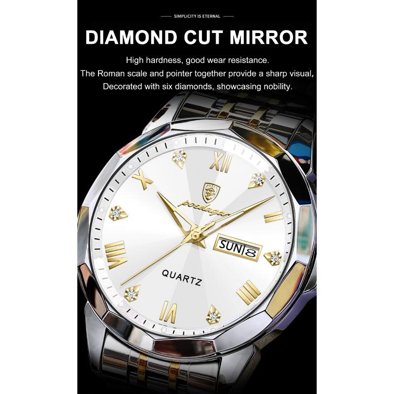 POEDAGAR Orologio da uomo di lusso originale impermeabile luminoso con data settimana acciaio inossidabile quarzo moda