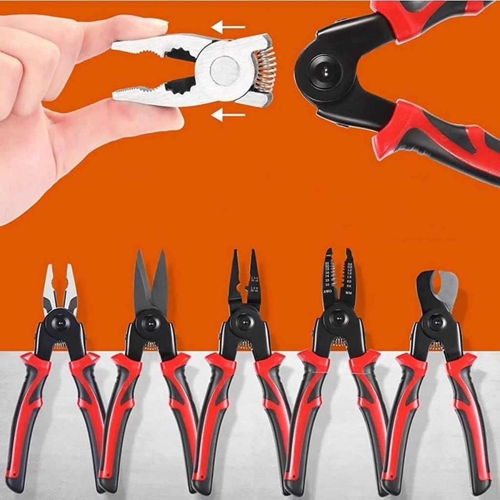 5-in-1 Multi-Purpose Heavy Duty Tool Kit - Durable PVC Handled Pliers, Portable Hand Tool Kit, Universal Repair Screwdriver Pliers