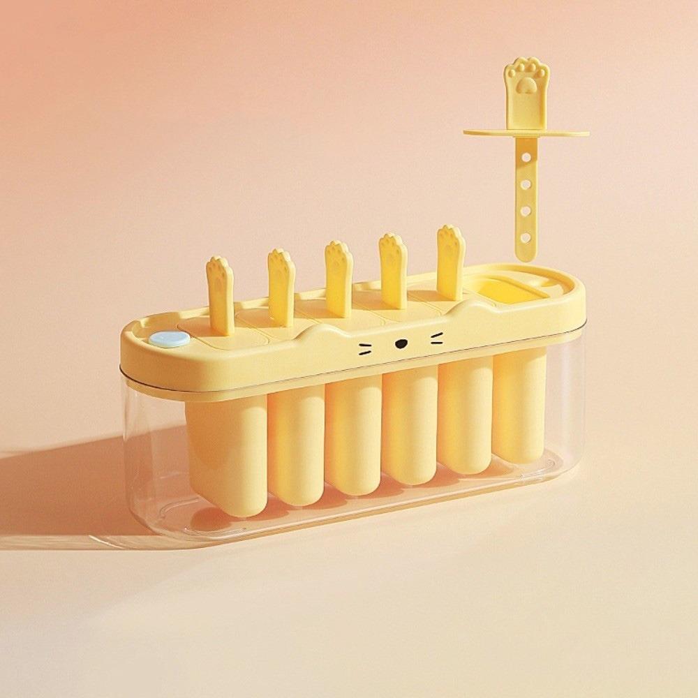 6 Grids Silicone Ice Cream Mold with Lid Ice Candy Mold Kitchen Gadgets Ice Cream Box  DIY жёлтый