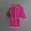 Knitted casual suit women's clothing autumn and winter new contrasting colors long-sleeved crew neck fashion two-piece set