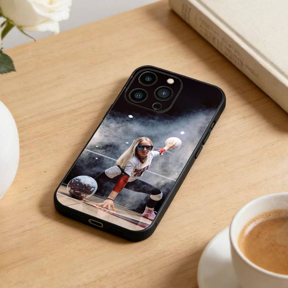 Painted Volleyball Phone Case For iPhone 16,15,14,13,12,17,Pro Max,Plus Silicone Black Case