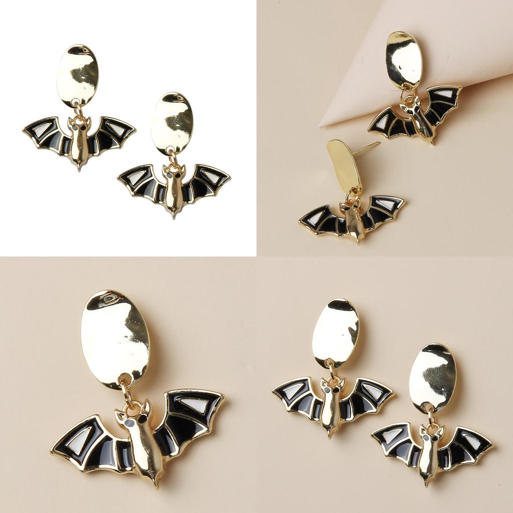 Halloween Bat Pendant Earrings With Electroplated Finish For Female Party Accessories