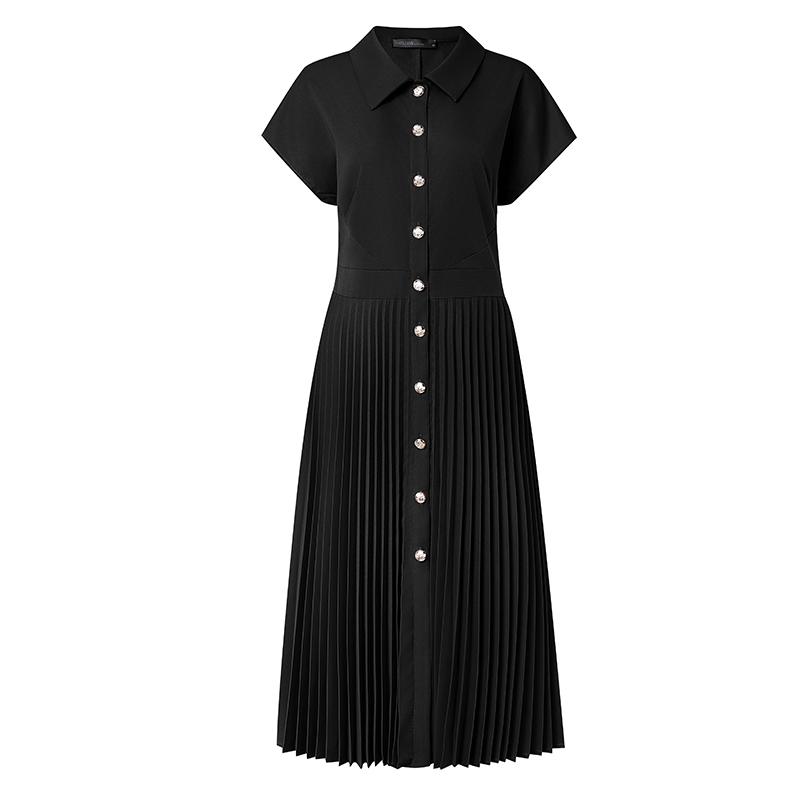 ZANZEA Women Casual Turn Down Collar Solid Color Short Sleeve Pleated Dress