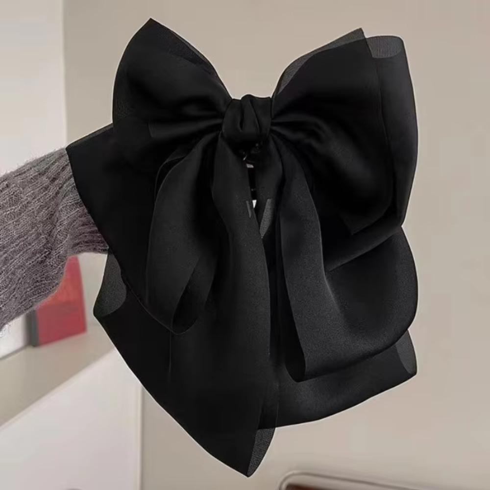 Large Bowknot Hairpin Satin Shark Clamp Fashion High Ponytail Barrettes  Headwear