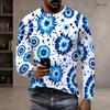 Herren Plus Size Rundhals Langarm Bedrucktes T-Shirt Weiß Lila Blau Pullover