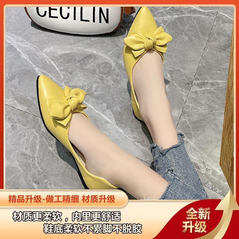 

Бренд 2025 осень новые остроносые туфли с плоской подошвой из мягкой кожи женские туфли с бантом повседневные универсальные рабочие Doudou одинарные тонкие 40