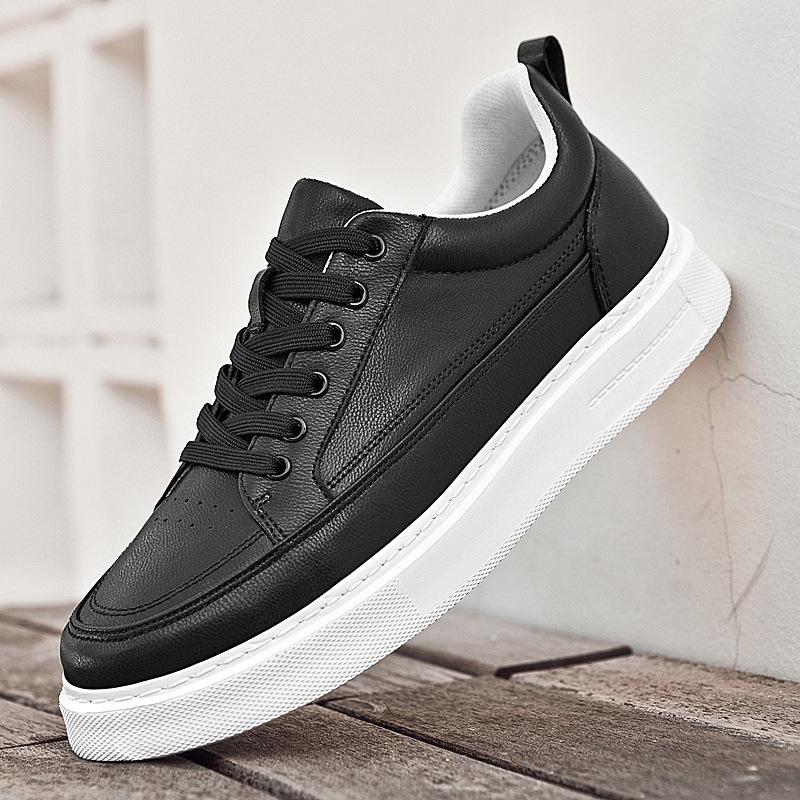 Men’s Genuine Leather Lace-up Sneakers - Large Size, Comfortable, Breathable, Versatile Casual and Work Shoes, Round Toe for Autumn & Winter