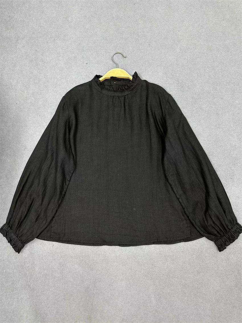 

Johnature Casual Ear Collar Single-breasted Long Sleeve Shirt Autumn Japanese Loose Versatile Simple Render Women Tops One Size чёрный