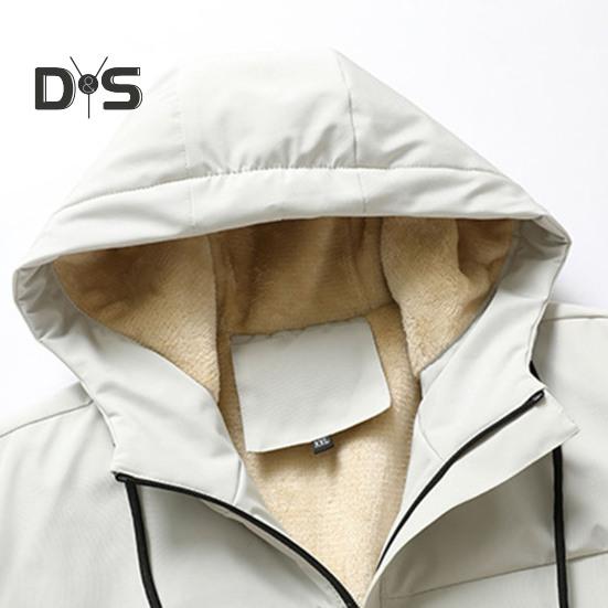 Menn Høst Hettejakke Vindjakke med Glidelåslommer Tykt Fôr Ensfarget Casual Hettegenser for Vinter Utendørsaktiviteter